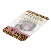 Leopard Pink Bow Girl Baby Birth Ankündigung Magnet (Linke Seite)