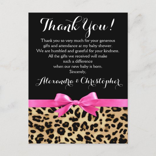 Leopard Pink Bow Girl Safari Baby Dusche Vielen Da Postkarte (Vorderseite)