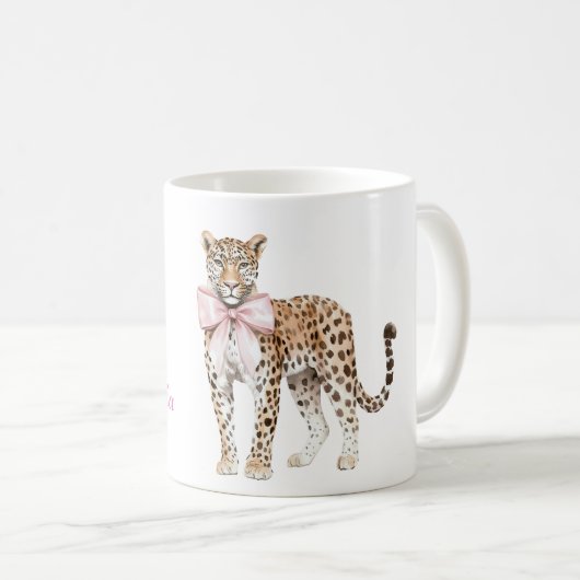 Leopard Pink Bow Kaffeetasse (VorderseiteRechts)
