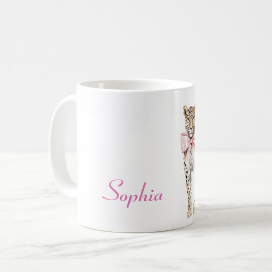Leopard Pink Bow Kaffeetasse (Vorderseite Links)