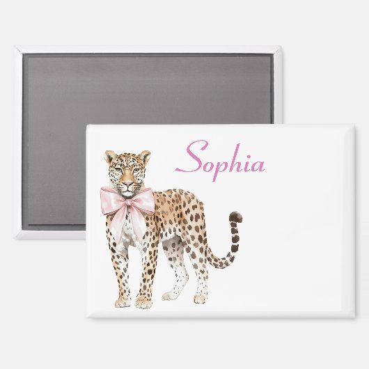 Leopard Pink Bow Magnet (Vorderseite/Rückseite)