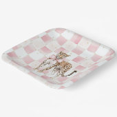 Leopard Pink Bow Squares Geburtstag Pappteller (Gewinkelt)