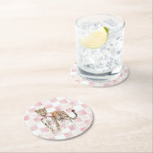 Leopard Pink Bow Squares Geburtstag Runder Pappuntersetzer (Vor Ort)