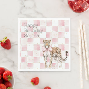 Leopard Pink Bow Squares Geburtstag Serviette