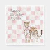 Leopard Pink Bow Squares Geburtstag Serviette (Vorderseite)