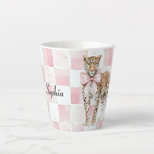 Leopard Pink Bow Squares Milchtasse