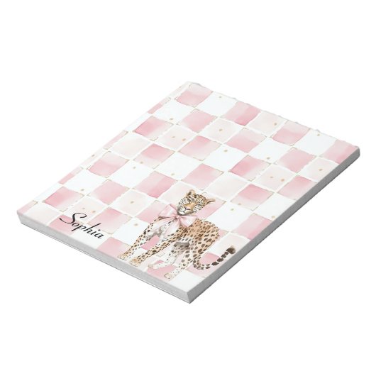 Leopard Pink Bow Squares Notizblock (Rotiert)