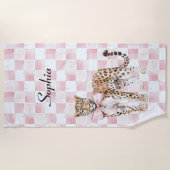 Leopard Pink Bow Squares Strandtuch (Vorderseite)