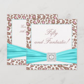 Leopard Pink Brown Aquamarine Frauen 50. Geburtsta Einladung (Vorne/Hinten)