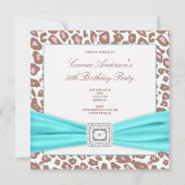 Leopard Pink Brown Aquamarine Frauen 50. Geburtsta Einladung (Rückseite)