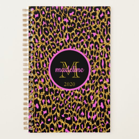 Leopard Pink Gold Sparkle Glam Girl Planner Planer (Vorderseite)