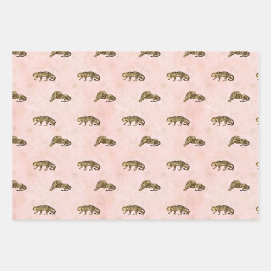 Leopard Pink und Gold Dschungel Muster Geschenkpapier Set (Vorderseite)