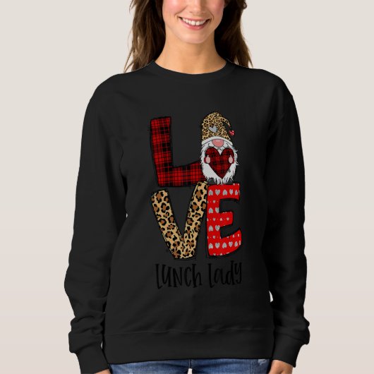 Leopard Plaid Gnome Heart LOVE Lunch Lady Valentin Sweatshirt (Vorderseite)