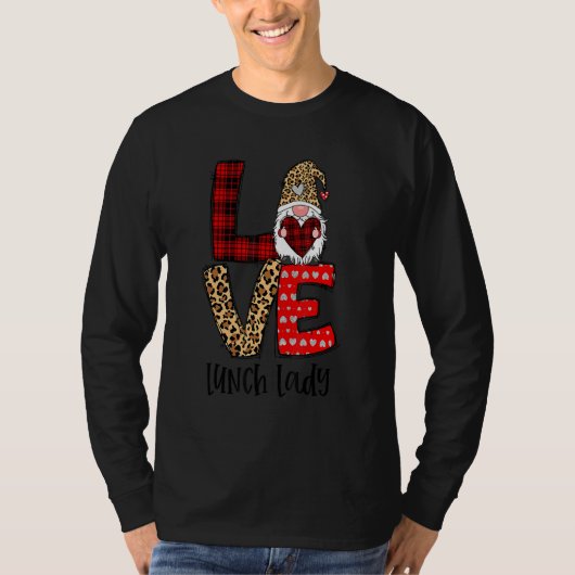 Leopard Plaid Gnome Heart LOVE Lunch Lady Valentin T-Shirt (Vorderseite)