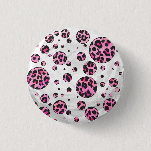 Leopard Polka Dot Black und Hot Pink Print Button (Vorderseite)
