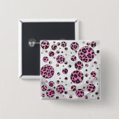 Leopard Polka Dot Black und Hot Pink Print Button (Vorne & Hinten)