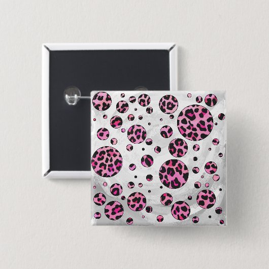 Leopard Polka Dot Black und Hot Pink Print Button (Vorne & Hinten)