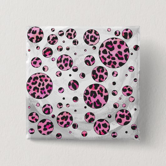 Leopard Polka Dot Black und Hot Pink Print Button (Vorderseite)