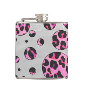 Leopard Polka Dot Black und Hot Pink Print Flachmann (Vorderseite)