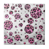 Leopard Polka Dot Black und Hot Pink Print Fliese (Vorderseite)