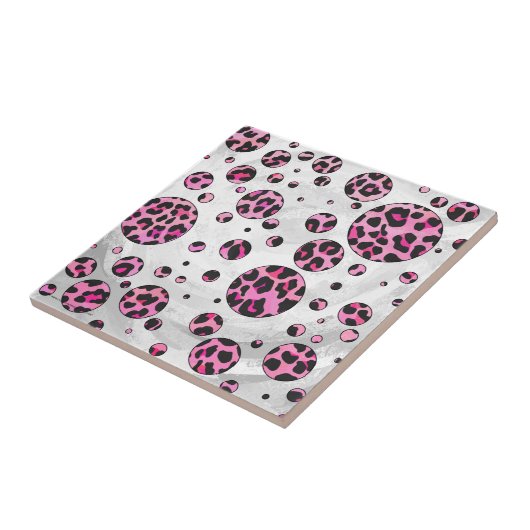 Leopard Polka Dot Black und Hot Pink Print Fliese (Seite)
