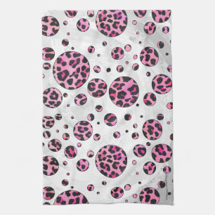 Leopard Polka Dot Black und Hot Pink Print Handtuch