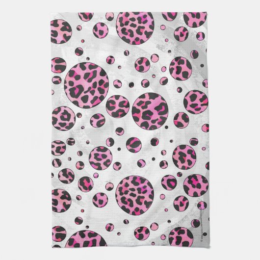 Leopard Polka Dot Black und Hot Pink Print Handtuch (Vertikal)