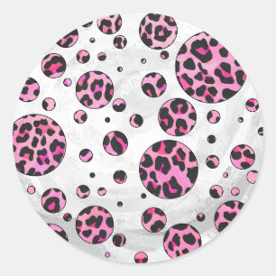 Leopard Polka Dot Black und Hot Pink Print Runder Aufkleber