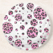 Leopard Polka Dot Black und Hot Pink Print Sandstein Untersetzer (Vorne)