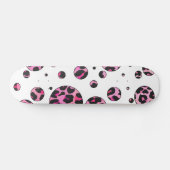 Leopard Polka Dot Black und Hot Pink Print Skateboard (Horizontal)