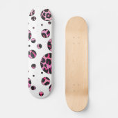 Leopard Polka Dot Black und Hot Pink Print Skateboard (Vorderseite)