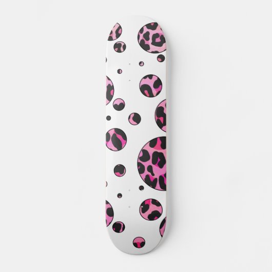 Leopard Polka Dot Black und Hot Pink Print Skateboard (Vorderseite)