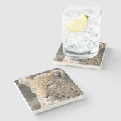 Leopard-Portrait Steinuntersetzer (Seitenansicht)