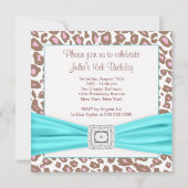 Leopard Posh Pink Aquamarin Diamond 16 . Geburtsta Einladung (Rückseite)