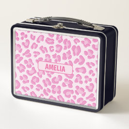 Leopard Preppy Pink Line Metall Brotdose