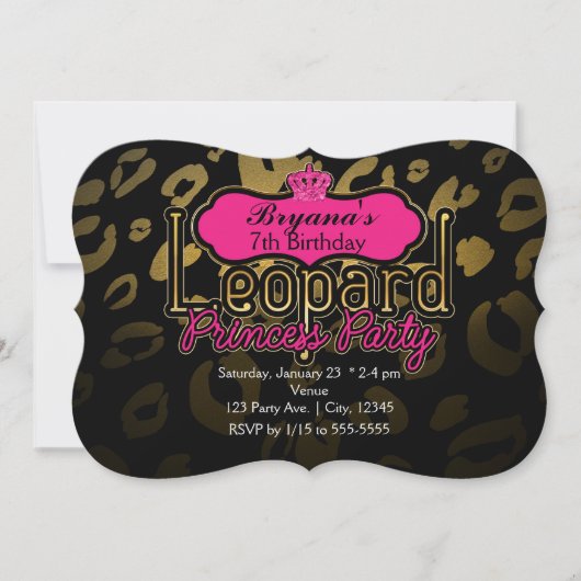 Leopard Princess Party Gold Einladungen zum Geburt (Vorderseite)