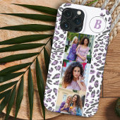 Leopard Print 3 Square Fotos Lilac Mit Monogramm Case-Mate iPhone Hülle