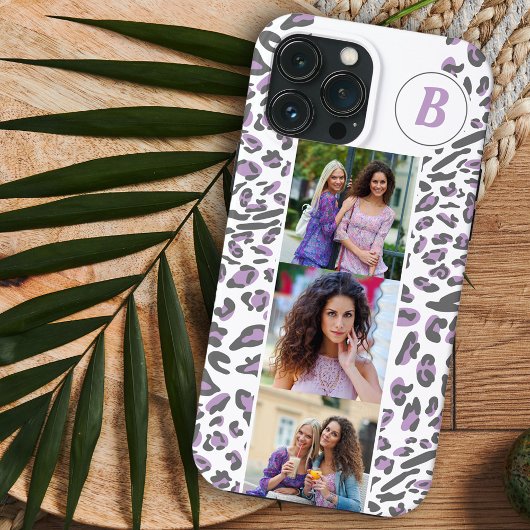 Leopard Print 3 Square Fotos Lilac Mit Monogramm Case-Mate iPhone Hülle