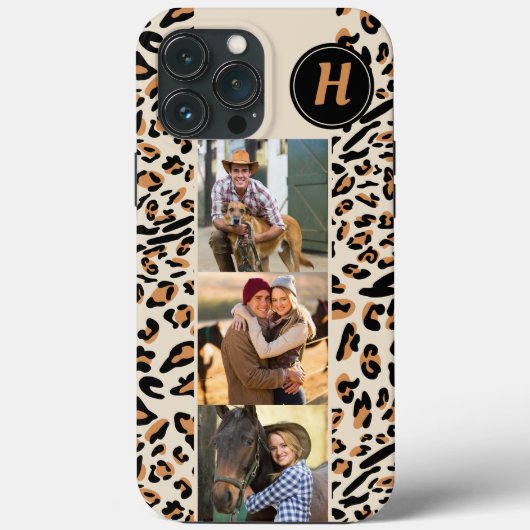 Leopard Print 3 Square Fotos Natural Mit Monogramm Case-Mate iPhone Hülle (Rückseite)