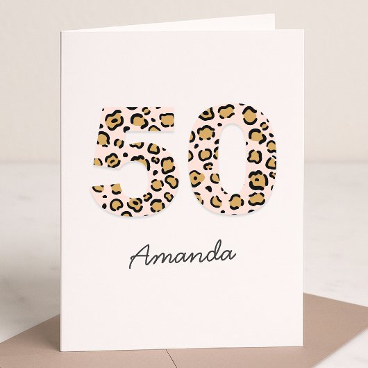 Leopard Print 50 Modern Cute | Name 50th Birthday Karte