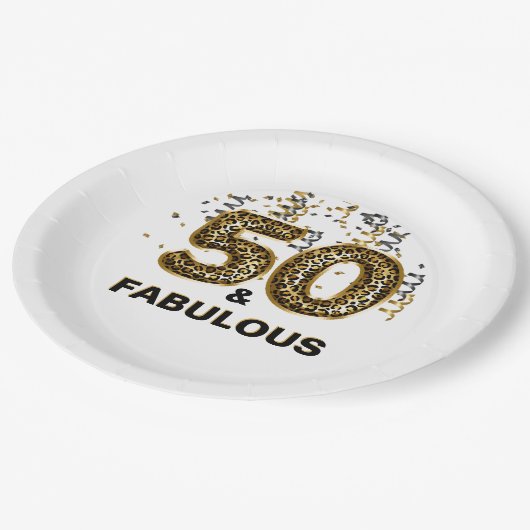 Leopard Print 50 und Fabulous Foil Ballon Pappteller (Schrägansicht)