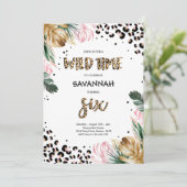 Leopard Print 6. Geburtstag Safari Jungle Party Einladung (Stehend Vorderseite)