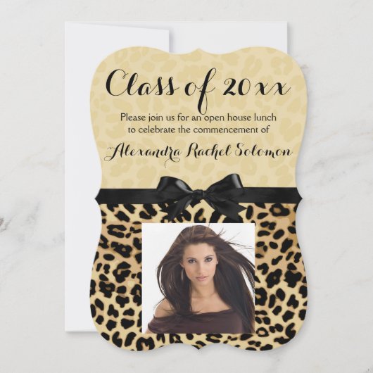 Leopard Print and Bow Abschluss/Party Einladung (Vorderseite)