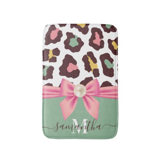 Leopard Print and Bow Badematte (Vorderseite Vertikal)