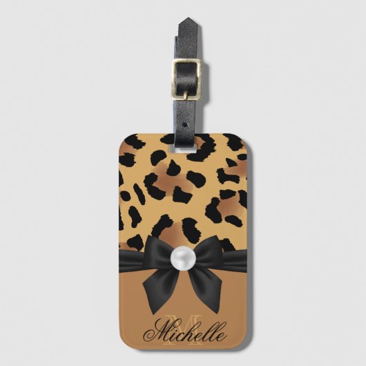 Leopard Print and Bow Gepäckanhänger (Vorderseite Vertikal)