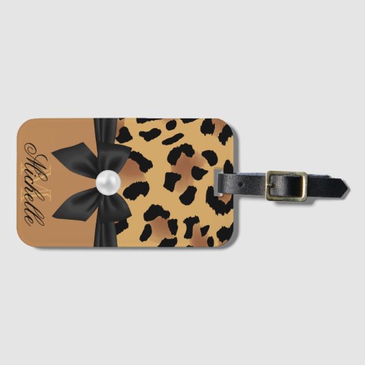 Leopard Print and Bow Gepäckanhänger (Vorderseite (Horizontal))