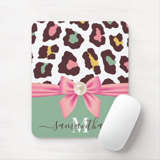 Leopard Print and Bow Mousepad (Mit Mouse)