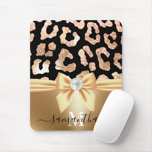 Leopard Print and Bow Mousepad (Mit Mouse)
