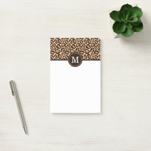 Leopard Print and Brown Custom Monogram Post-it Klebezettel (Büro)