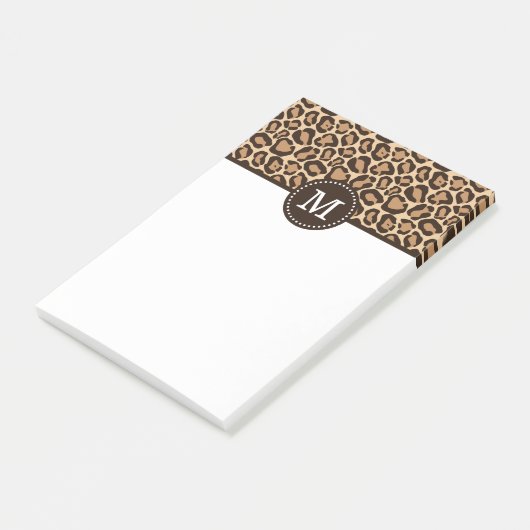 Leopard Print and Brown Custom Monogram Post-it Klebezettel (angewinkelt)
